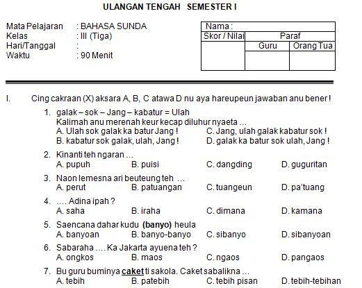 Soal Uts Bahasa Sunda Kelas 6 Semester 2 Lengkap Terbaru - Menjawab Soal